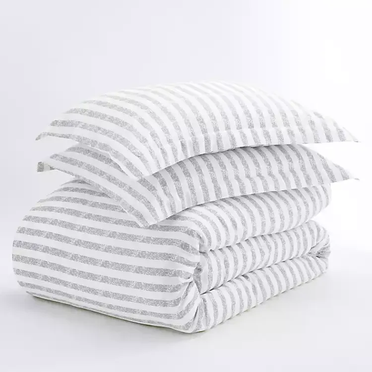 Kirklands Home Light Gray Stripes 3-pc. Twin Duvet Cover Set New