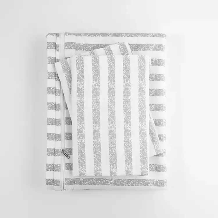 Kirklands Home Light Gray Stripes 3-pc. Twin Duvet Cover Set New
