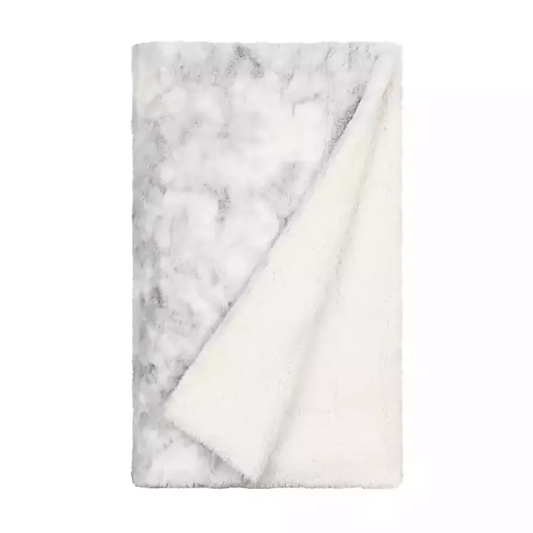 Blankets & Throws>Kirklands Home Light Gray Tie Dye Faux Fur Throw
