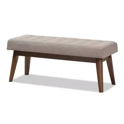 Kirklands Home Light Tufted Walnut Wood Bench Gray Sale