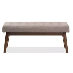 Kirklands Home Light Tufted Walnut Wood Bench Gray Sale