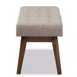 Kirklands Home Light Tufted Walnut Wood Bench Gray Sale