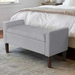 Kirklands Home Light Upholstered Blaire Storage Bench Gray