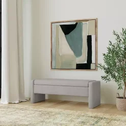 Kirklands Home Light Upholstered Modern Storage Bench Gray Clearance