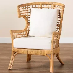 Kirklands Home Light Honey Rattan Curved Accent Chair Ivory New