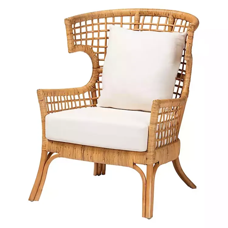 Kirklands Home Light Honey Rattan Curved Accent Chair Ivory New