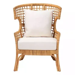 Kirklands Home Light Honey Rattan Curved Accent Chair Ivory New