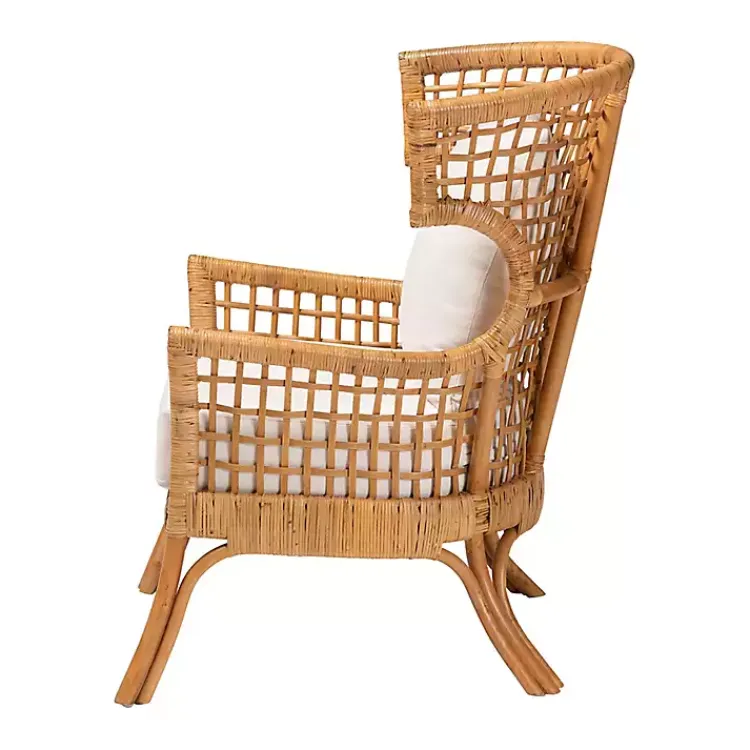 Kirklands Home Light Honey Rattan Curved Accent Chair Ivory New