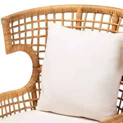 Kirklands Home Light Honey Rattan Curved Accent Chair Ivory New