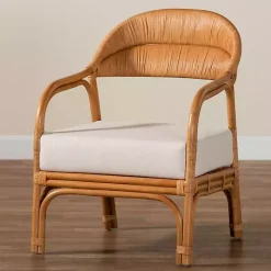 Kirklands Home Light Honey Rattan Marisa Accent Chair Ivory