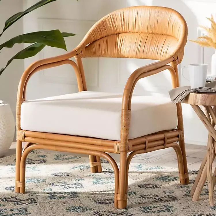 Kirklands Home Light Honey Rattan Marisa Accent Chair Ivory