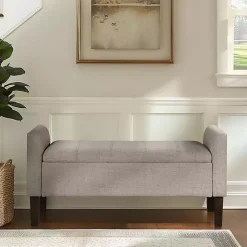 Kirklands Home Light Taupe Upholstered Blaire Storage Bench Tan Discount