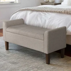 Kirklands Home Light Taupe Upholstered Blaire Storage Bench Tan Discount