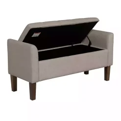 Kirklands Home Light Taupe Upholstered Blaire Storage Bench Tan Discount