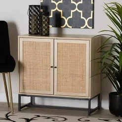 Kirklands Home Light Wood and Rat 2-Door Cabinet Tan Outlet