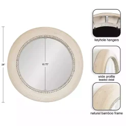 Kirklands Home Light Wood Beaded Joan Round Wall Mirror Best