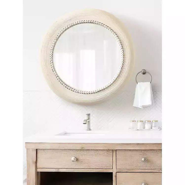 Kirklands Home Light Wood Beaded Joan Round Wall Mirror Best