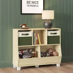 Kirklands Home Light Woodgrain Multi Cubby Organizer Bookshelf Tan Sale