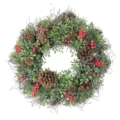 Wreaths>Kirklands Home Lightly Frosted Cedar and Red Berry Wreath