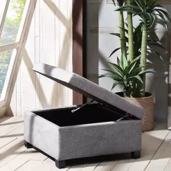 Kirklands Home Lila Tufted Charcoal Storage Ottoman Gray New