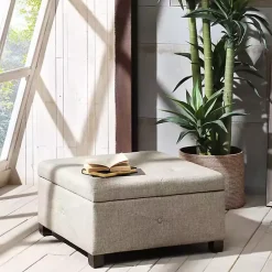 Kirklands Home Lila Tufted Sand Storage Ottoman Tan Outlet