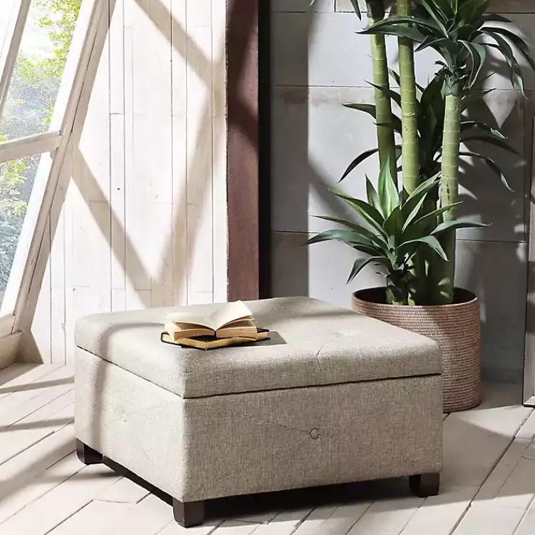 Kirklands Home Lila Tufted Sand Storage Ottoman Tan Outlet