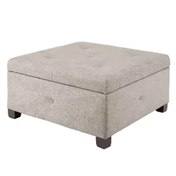 Kirklands Home Lila Tufted Sand Storage Ottoman Tan Outlet