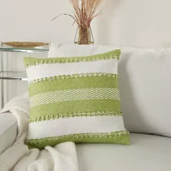 Kirklands Home Lime Woven Stripe Reversible Outdoor Square Pillow Best