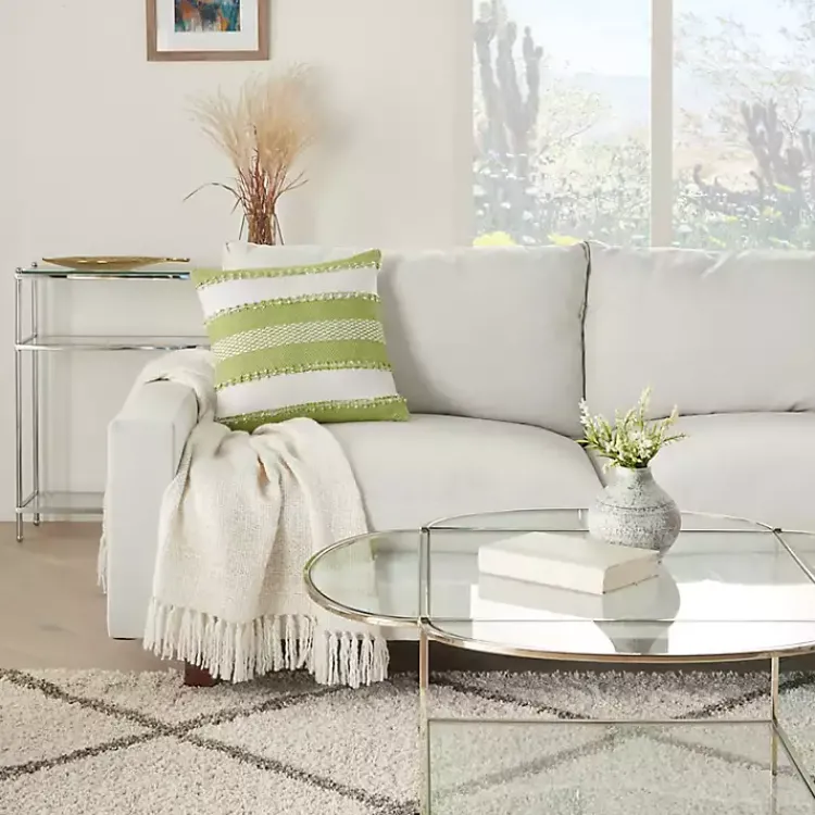 Kirklands Home Lime Woven Stripe Reversible Outdoor Square Pillow Best