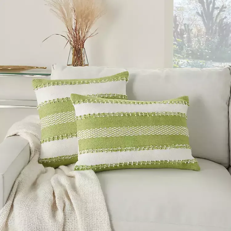 Kirklands Home Lime Woven Stripe Reversible Outdoor Square Pillow Best