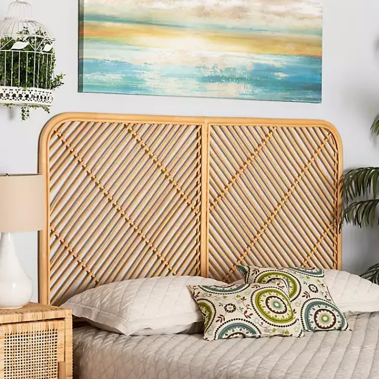 Kirklands Home Linear Rat Wall Mounted Queen Headboard Tan Best
