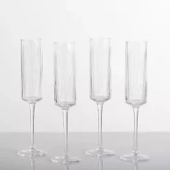 Kirklands Home Linear Ribbed Champagne Flutes, Set of 4 Clear Online