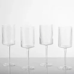 Kirklands Home Linear Ribbed Goblet Wine Glasses, Set of 4 Clear Outlet