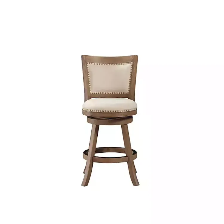 Kirklands Home Linen and Driftwood Nailhead Swivel Counter Stool Ivory Sale