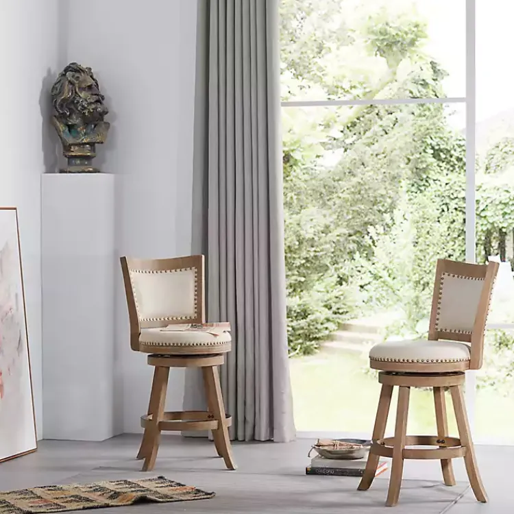 Kirklands Home Linen and Driftwood Nailhead Swivel Counter Stool Ivory Sale