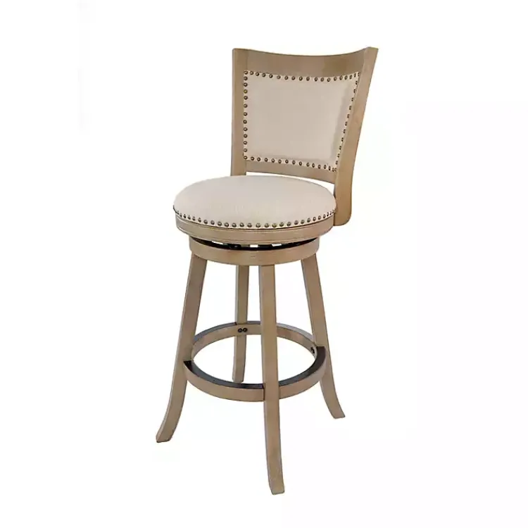 Kirklands Home Linen and Driftwood Nailhead Swivel Bar Stool Brown Sale