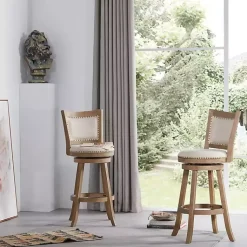 Kirklands Home Linen and Driftwood Nailhead Swivel Bar Stool Brown Sale