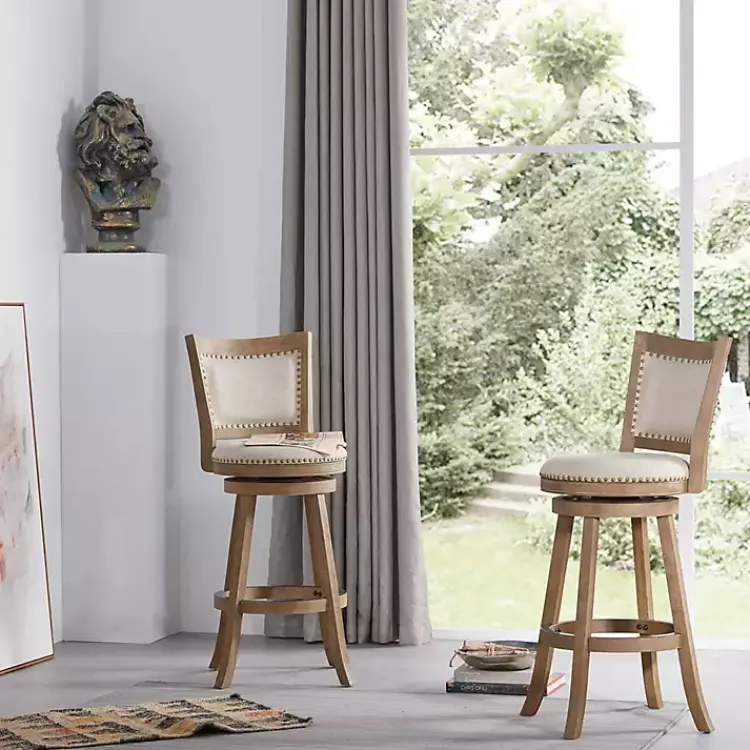 Kirklands Home Linen and Driftwood Nailhead Swivel Bar Stool Brown Sale