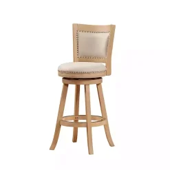 Kirklands Home Linen and Wood Nailhead Swivel Bar Stool Tan Clearance