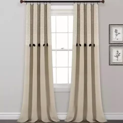Kirklands Home Linen Button and Stripe Curtain Panel Set, 84 in. Outlet