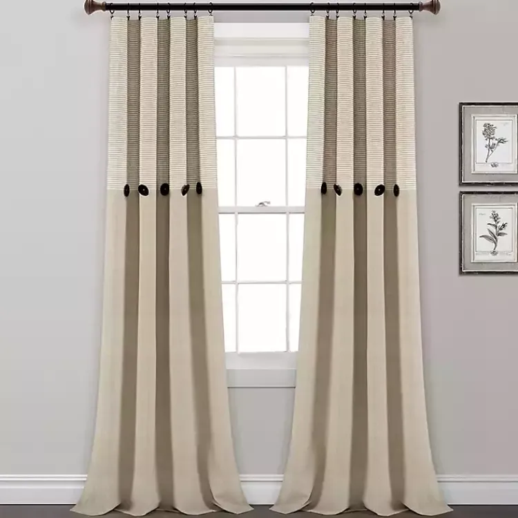 Kirklands Home Linen Button and Stripe Curtain Panel Set, 84 in. Outlet