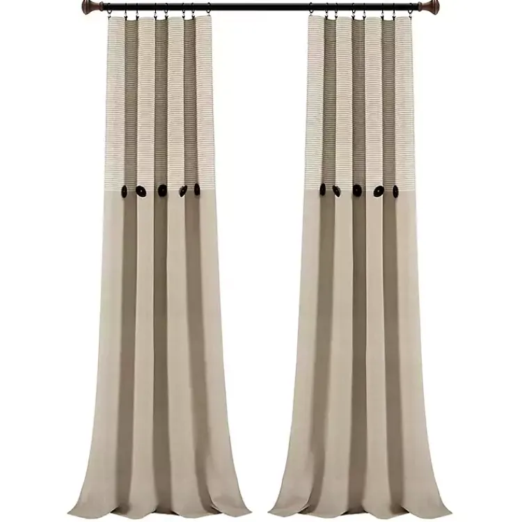 Kirklands Home Linen Button and Stripe Curtain Panel Set, 84 in. Outlet