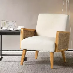 Kirklands Home Linen Upholstered Accent Chair Ivory Best