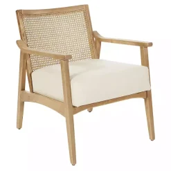 Kirklands Home Linen Wash Cane Back Alina Armchair Ivory New