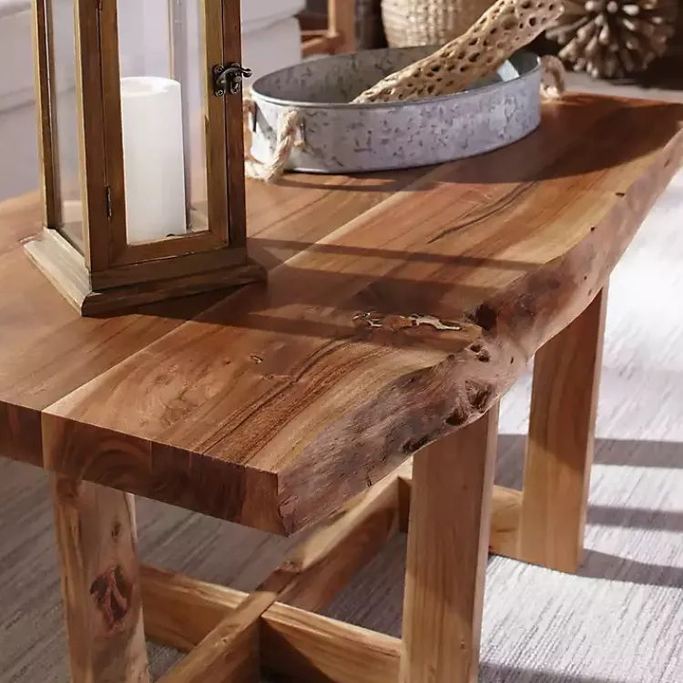 Kirklands Home Live Edge Coffee Table with Crossed Legs, 42 in. Tan Clearance