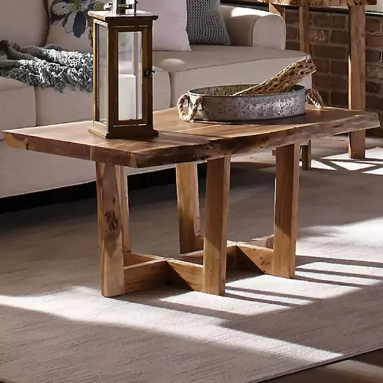Kirklands Home Live Edge Coffee Table with Crossed Legs, 42 in. Tan Clearance