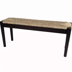 Kirklands Home Lola Seagrass and Wood Bench Black