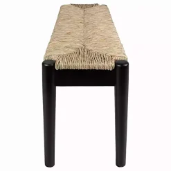 Kirklands Home Lola Seagrass and Wood Bench Black