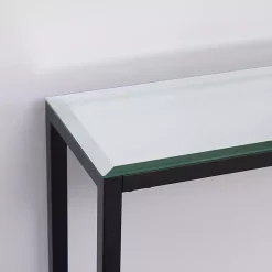 Kirklands Home Long Metal Mirrored Top Console Table Black Outlet