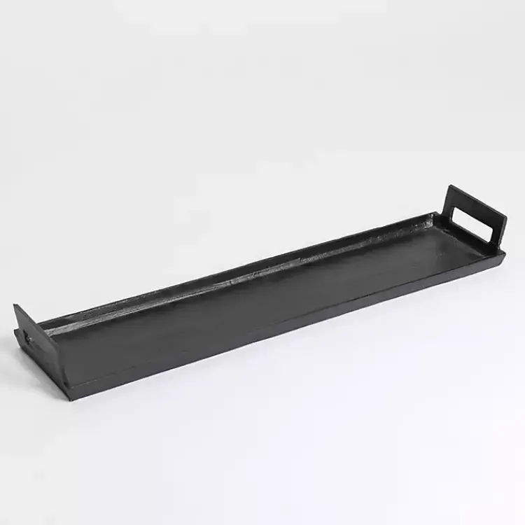 Decorative Trays>Kirklands Home Long Metal Tray with Handles Black